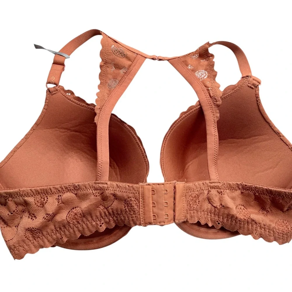 Aerie Women Terracotta Orange Floral Medallion Lace Plunge Racerback Bra 38D
